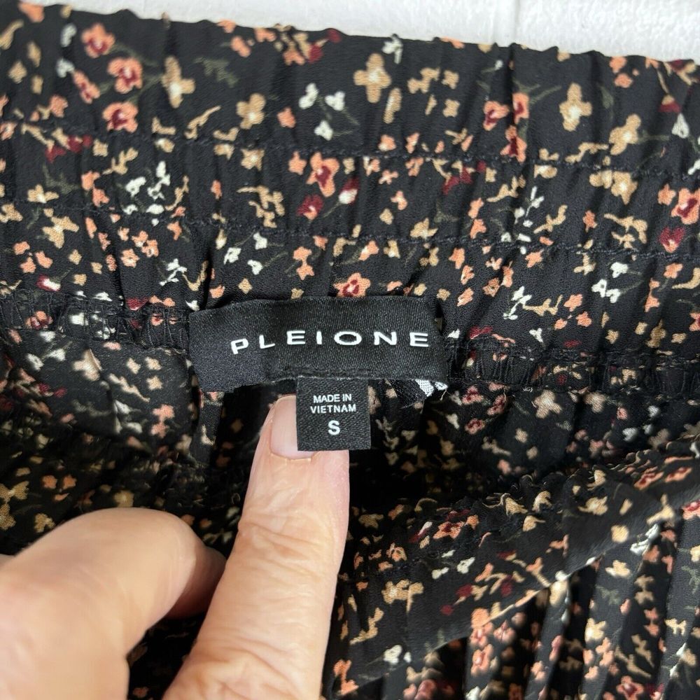 Pleione Women's Small Black Pink Floral Pleated Midi Skirt Pull On Elastic Waist - Picture 2 of 8